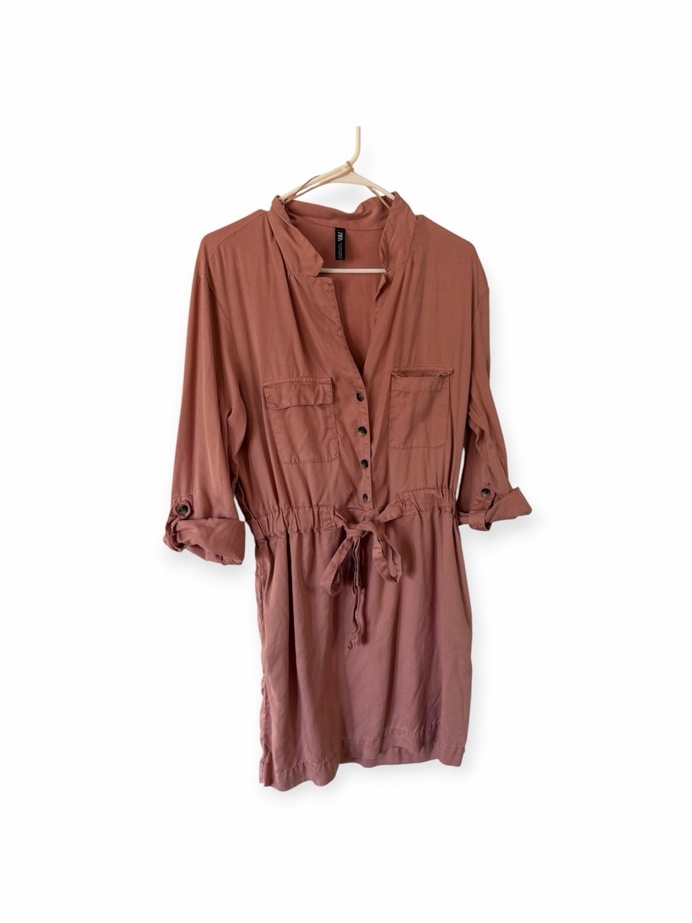 Medium Zara Dusty Rose Drawstring Shirt Dress